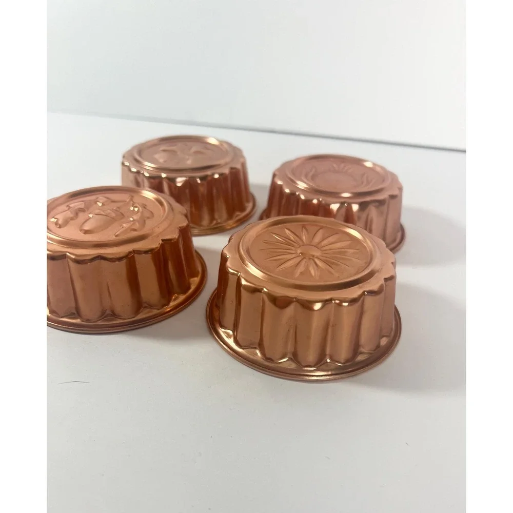 Vintage MCM Copper Miniature Aluminum Dessert Molds Decor Set of 4